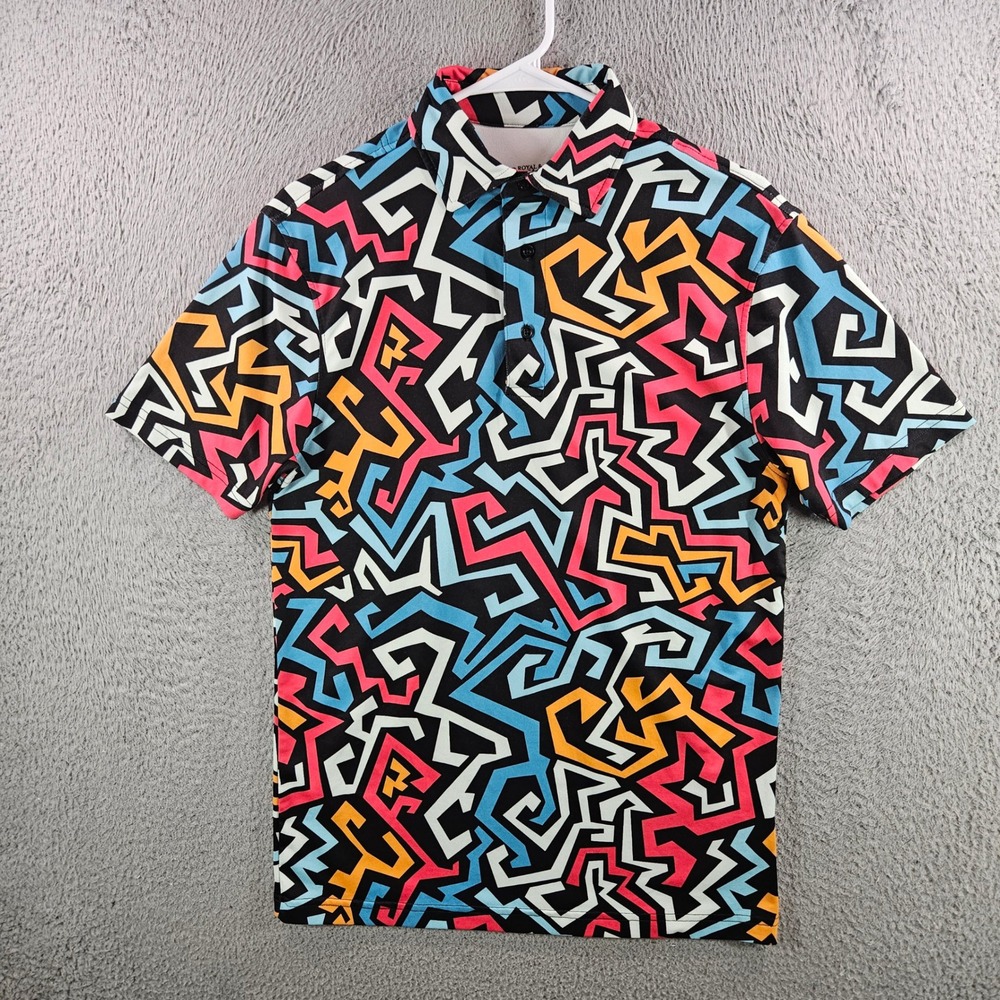 Royal & Awesome Mens Small Golf Polo Shirt Multicolor Geometric Maze